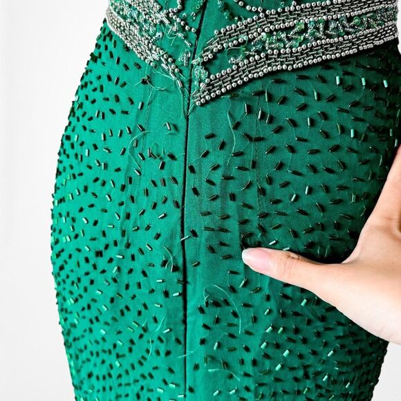 Vintage Green Beaded Halter Neck Bodycon Maxi Prom Dress Size XS/S - Picture 7 of 7